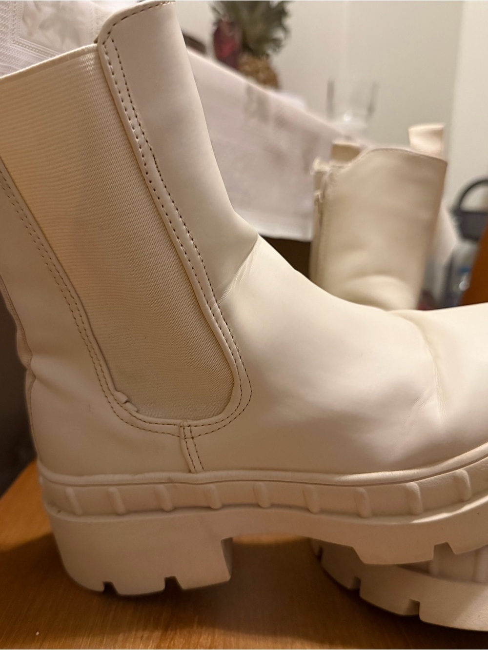 Forever 21 Cream Chunky Chelsea Ankle Boots